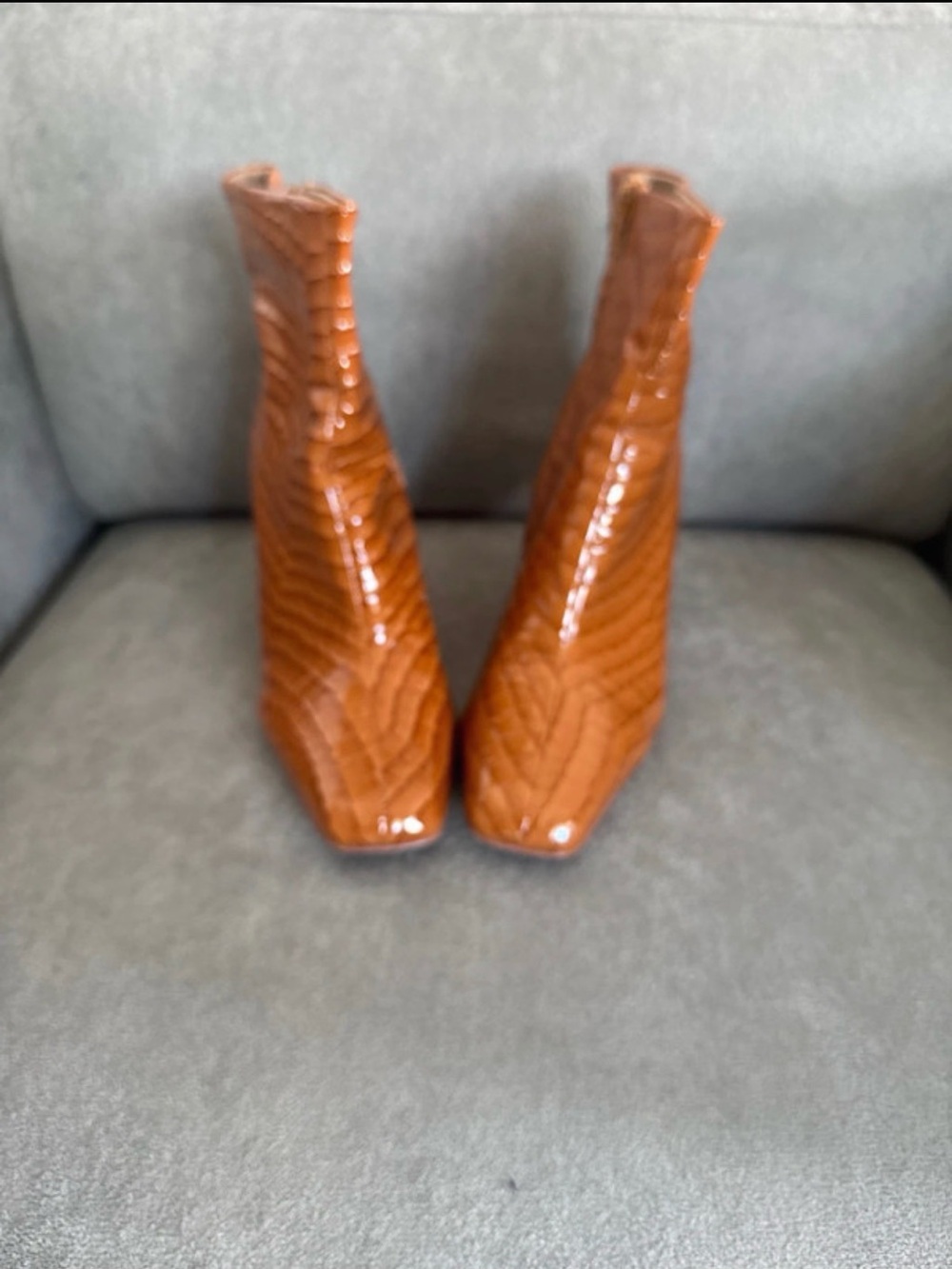 Women's Croc-Embossed Square-Toe Ankle Boots - Rust